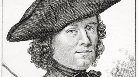 Getty Images An 18th-century drawing of a woman, disguised as a man, wearing a sailor's hat. She has shoulder-length curly hair.