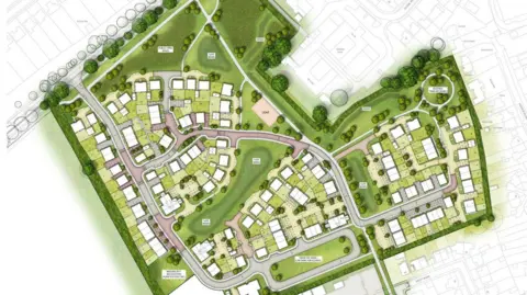 A layout plan for 144 new homes proposed for an area near Dorking