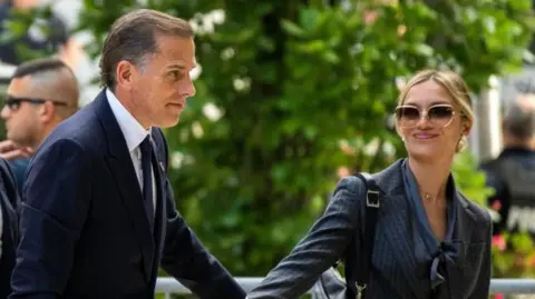 Getty Image shows Hunter Biden arriving at court on Monday with his wife