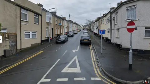St Edwards Street in Newport with cars parked either side of the road.
