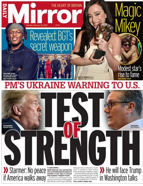 Headline on the Mirror reads: Test of strength