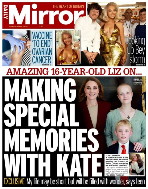 A teenager with a rare form of cancer was very happy to meet the princess of Wales, the Daily Mirror says. 