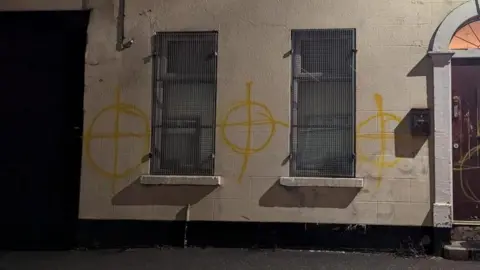 Abdul Rob Targets daubed on the mosque in Newtownards