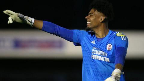 Corey Addai of Crawley Town celebrates after the third goal during the Sky Bet League Two Play-Off Semi-Final 1st Leg match between Crawley Town and Milton Keynes Dons at Broadfield Stadium on May 07, 2024 in Crawley, England.