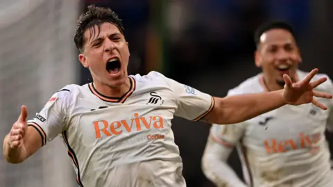 Goncalo Franco celebrates scoring for Swansea 