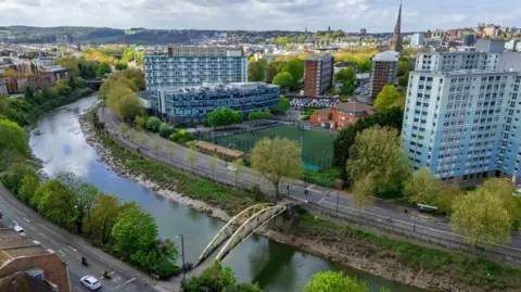 Griffiths The banana bridge with Bristol skyline in background