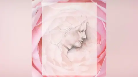Sally Poynton The artwork created by Sally Poynton - the background is a photograph of a pink rose, with a pencil sketch of Eglantyne in profile superimposed on top of it. 