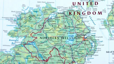 Getty Images A map of Northern Ireland, where the border is drawn in red ink.