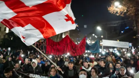 Getty image protesters on the streets of Georgian capital TBILISI