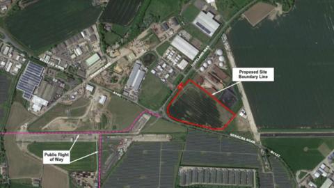 A map of the proposed plans for the food waste processing plant near Beccles