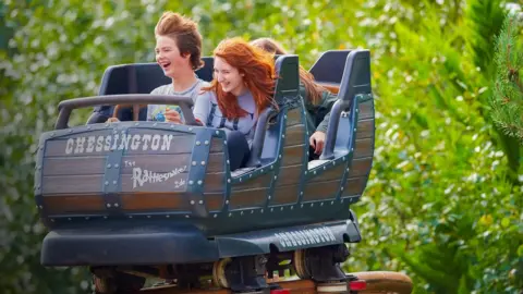 Two children on a Chessington rollercoatser ride
