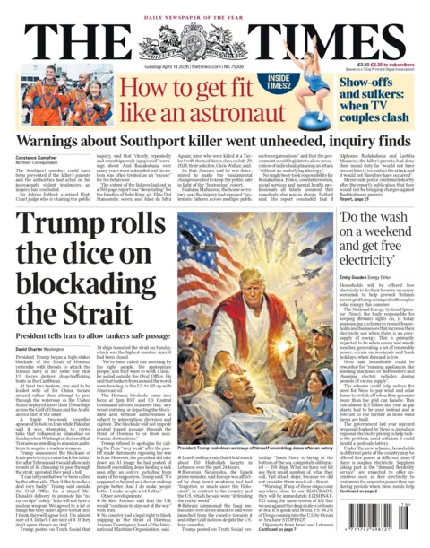 "Trump rolls the dice on blockading the Strait," reads the headline on the front page of the Times.