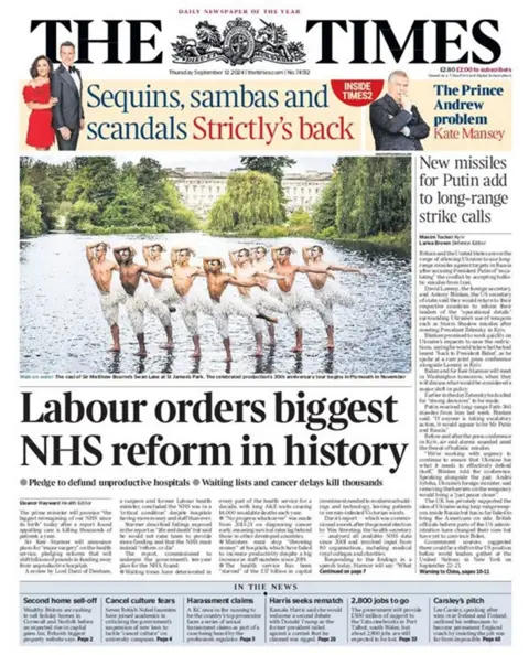 Times headline reads: Labour orders biggest NHS reform in history