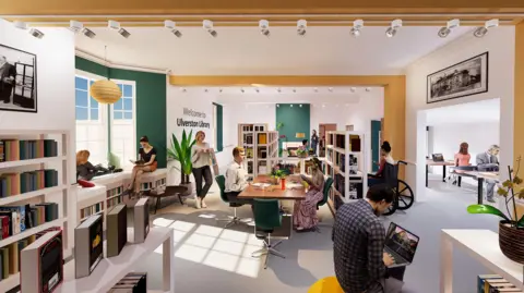 Westmorland and Furness Council An artist's impression of the proposed library facilities within The Coro building