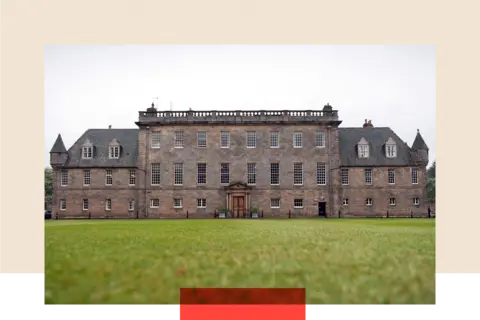 Getty Images  A photograph taken in 2024 showing one of the buildings of the Gordonstoun School, in Elgin, in the Scottish Highlands, with a lawn in front of it