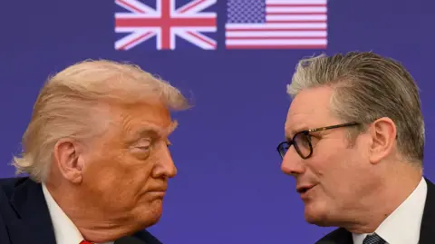 Reuters US President Donald Trump and British Prime Minister Sir Keir Starmer announce an agreement between the two countries as they hold a press conference at Chequers in September 2025.