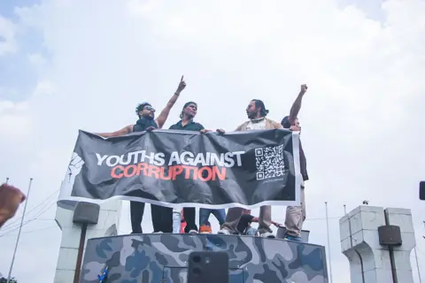 Getty Images The Gen Z group protests against corruption and the ban on social media platforms