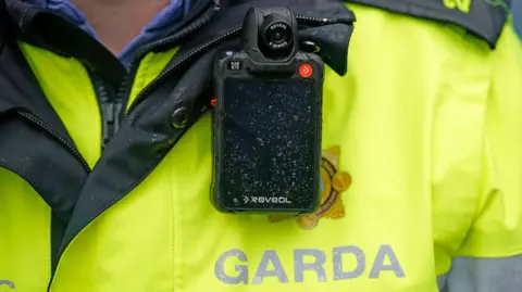 Close-up of garda officer with a body-worn camera