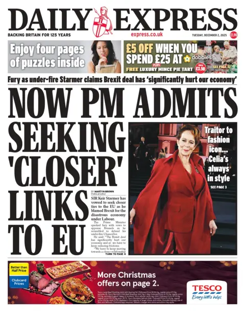 "Now PM admits seeking 'closer' links to EU" reads the headline on the front page of the Daily Express.