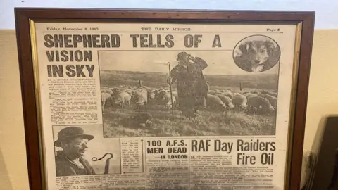 A newspaper cutting from 1940. The headline is 'shepard tells of a vision in sky'
