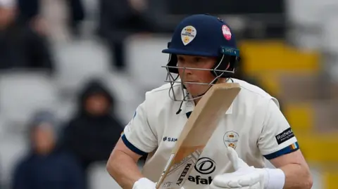 Derbyshire's Harry Came in action against Lancashire