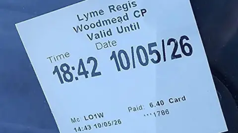 Cobb Traders A parking ticket for Lyme Regis Woodmead car park dated 10th May 2026 for £6.40