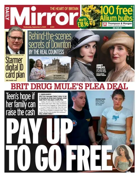 The headline on the front page of the Daily Mirror reads: "Pay up to go free".