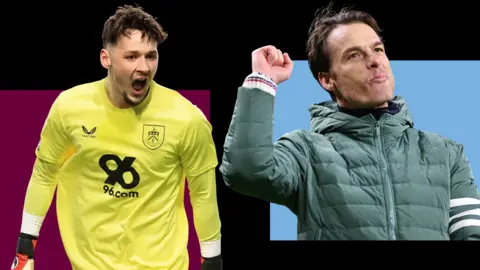 Burnley goalkeeper James Trafford and head coach Scott Parker