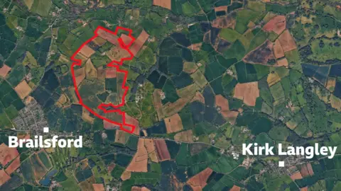LDRS Map showing outline of a potential solar farm site in between Brailsford and Kirk Langley