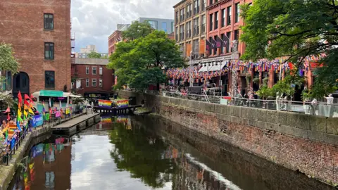 Canal Street in Manchester’s Gay Village during LGBTQ+ pride 2023
