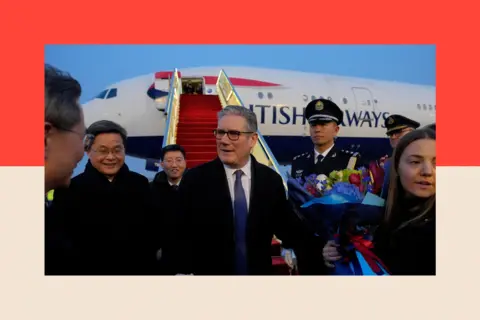 Reuters Britain's Prime Minister Keir Starmer is welcomed upon his arrival at an airport in Beijing, China