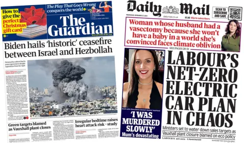 The Guardian and the Daily Mail front pages