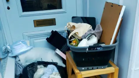 Donations left outside the door of Blythe House Hospice's Buxton shop