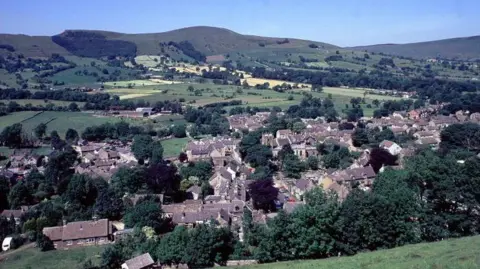 A birds eye view of Castleton and the Hope Valley in Derbyshire. 