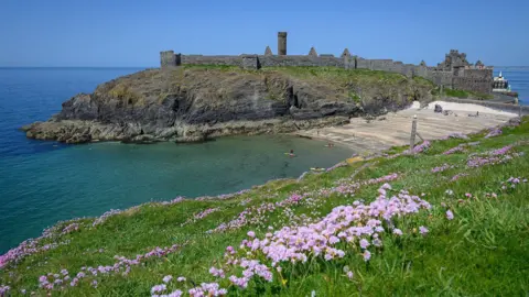 Manx Scenes Peel Castle on a sunny day