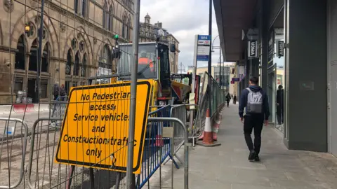 Aisha Iqbal/BBC Roadworks in Bradford city centre are expected to complete in the winter