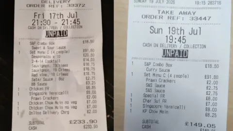 Pok U Two receipts, detailing the orders.