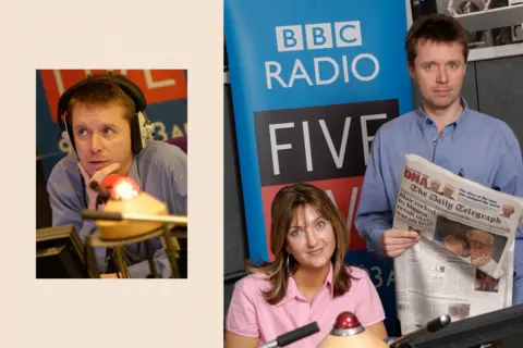 Two images showing Nicky Campbell earlier in his career 