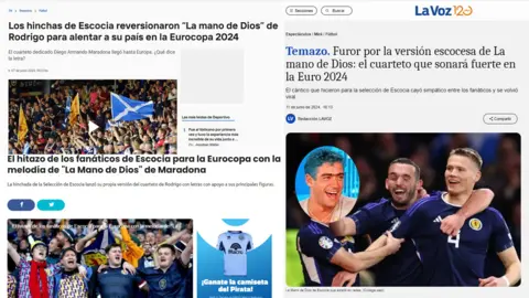 Todo Noticias, La Voz & Noticias  A collage of Argentina media outlets reporting on the song