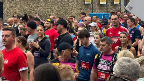 Runners on the start line outside Cardiff Castle