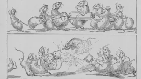 Archive Photos/Getty Images Engraving of 'The stolen motto - a Christmas episode', depicting mice pulling a Christmas cracker, as published in Harper's Young People, USA, January 5th 1886. (Photo by Archive Photos/Getty Images)