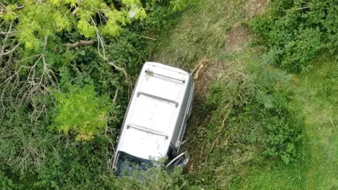 A van that had gone off the road at Ditchling.