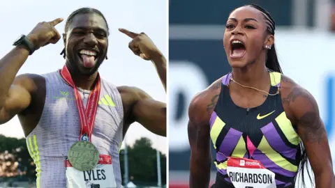 American sprinters Noah Lyles and Sha'Carri Richardson 
