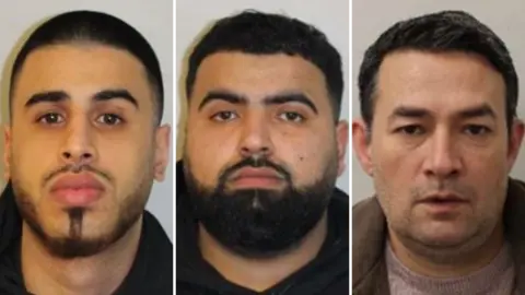 Met Police Composite image shows three men. The two on the left have beards