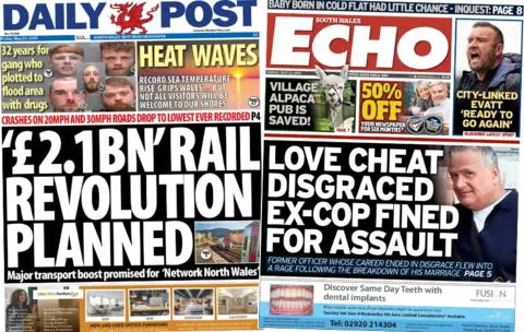 The front pages of the Daily Post and South Wales Echo