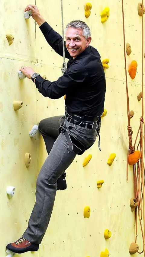 Getty Images Gary Lineker on a climbing wall in 2012