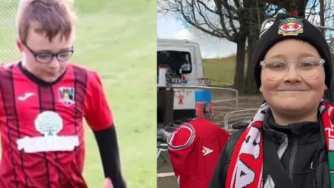 Family photo Freddie playing football for Gresford Athletic Junior under 10s