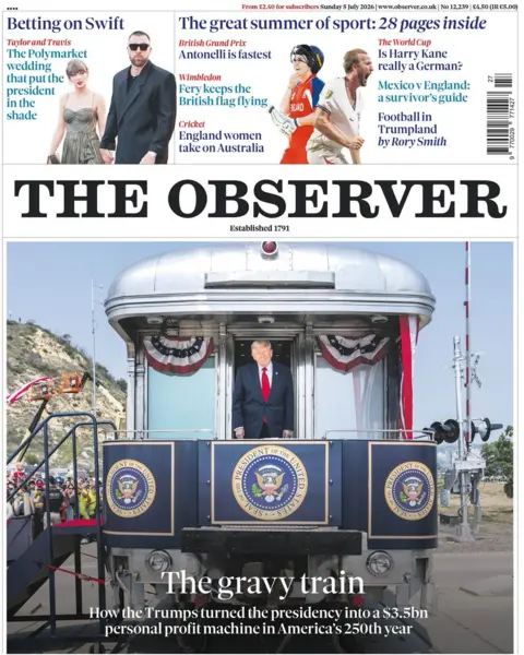 The headline on the front page of the Observer reads: “The gravy train”.