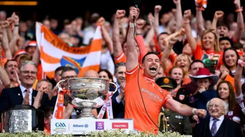 Getty Images Armagh captain Aidan Forker cheering with the Sam Maguire Cup after winning the GAA Football All-Ireland Senior Championship Final match between Armagh and Galway at Croke Park in Dublin