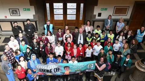 Bradford Council School children joining the Bradford Council Clean Air Day event